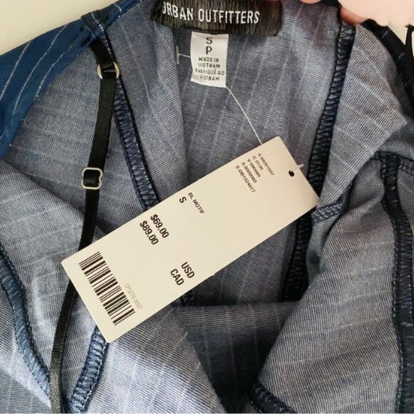 Urban Outfitters | Complex High Neck Mini Dress Blue Multi Pinstripe Stretch New - Picture 13 of 15